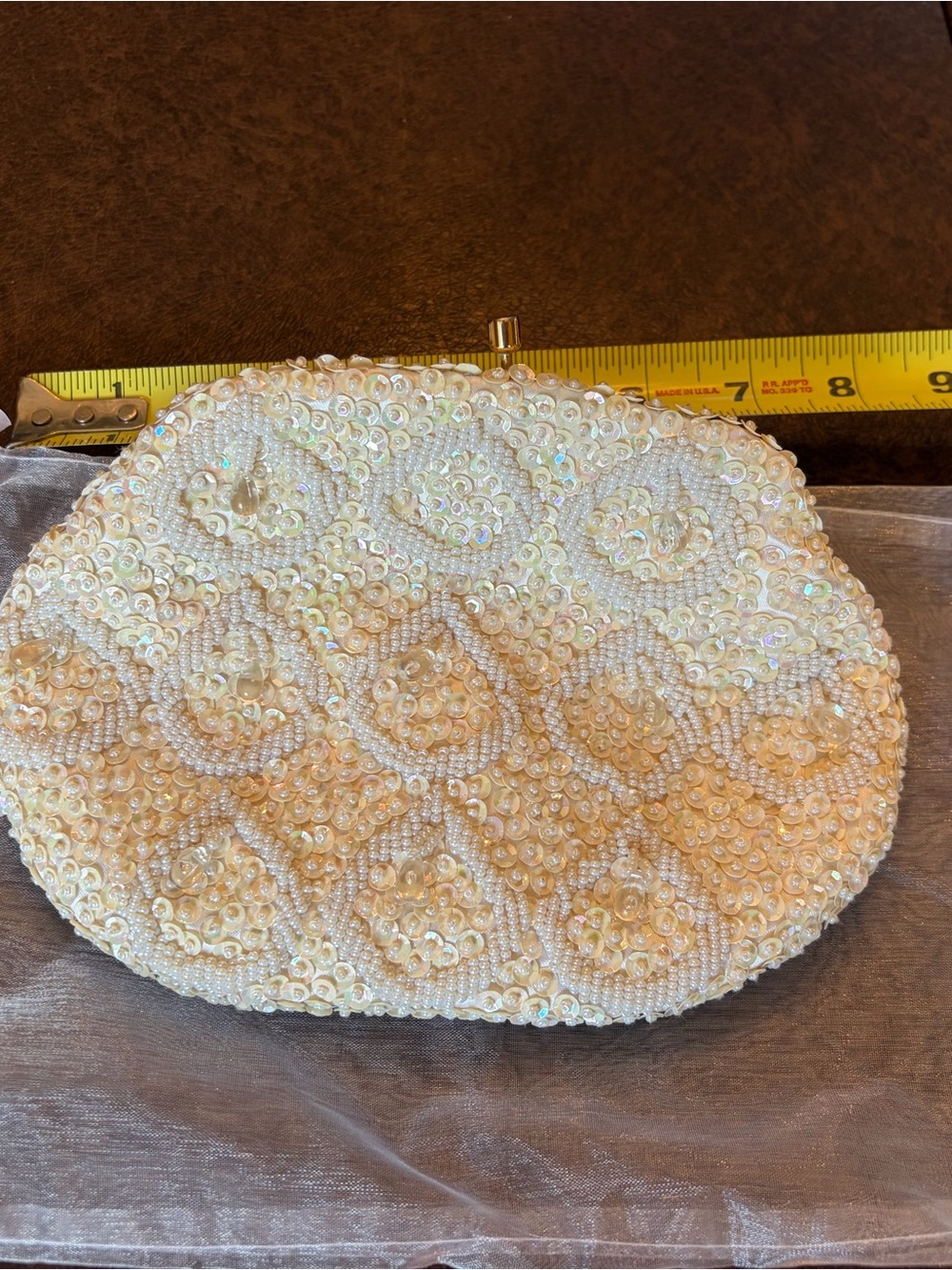 1950s Vintage sequinned creamy clutch evening bag purse made in Hono Kong